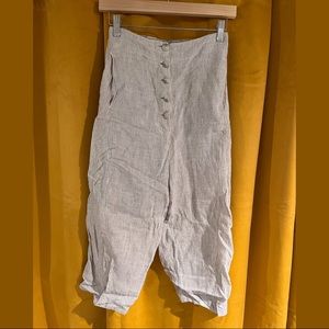 Cotton Linen pinstriped light button front high waist crop pants